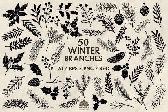 50 Christmas Branches: Festive Illustrations