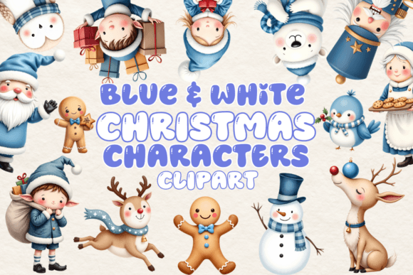 Blue and White Christmas Characters Illustrations