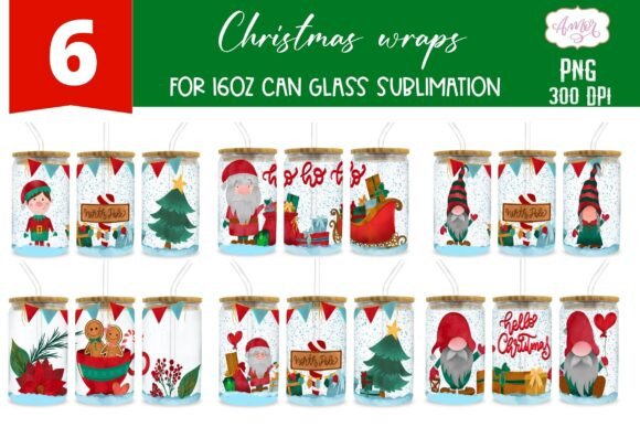 Christmas Can Glass Wrap BUNDLE PNG: Festive Illustrations