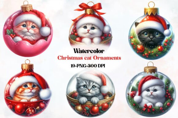 Christmas Cat Ornaments Bundle: Festive Illustrations