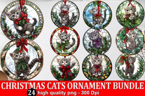 Christmas Cat Round Ornament Bundle: Illustrations Review