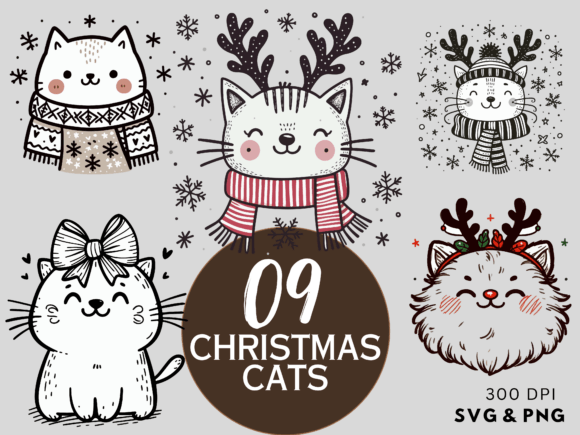 Christmas Cats SVG PNG: Festive Illustrations