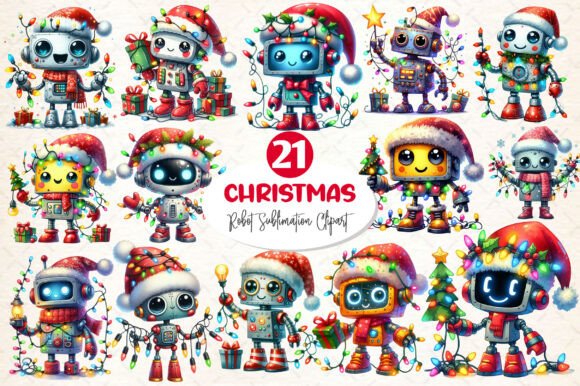 Christmas Robot Sublimation Clipart: Illustrations