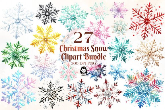 Christmas Snowflake Sublimation Clipart: Crafting Illustrations