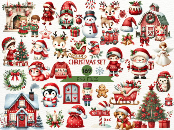 Christmas Watercolor Clipart Bundle PNG Illustrations