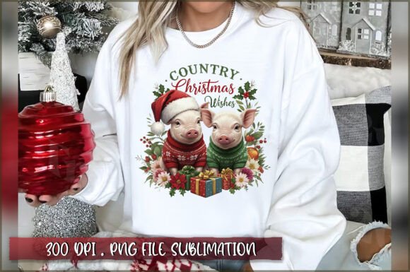 Country Christmas Wishes Sublimation Illustrations