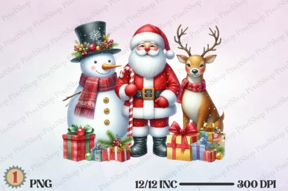 Cute Christmas Reindeer Santa Snowman Illustrations