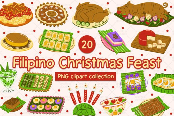 Filipino Christmas Feast Clipart Set: Illustrations
