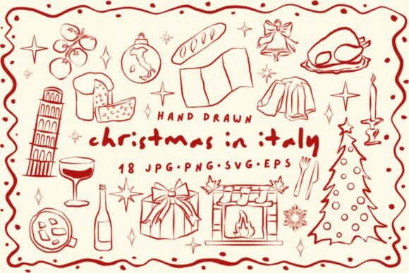 Hand Drawn Christmas in Italy Clipart & Illustrations