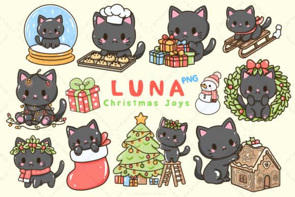 Kawaii Black Cat Christmas Joys Illustrations Review