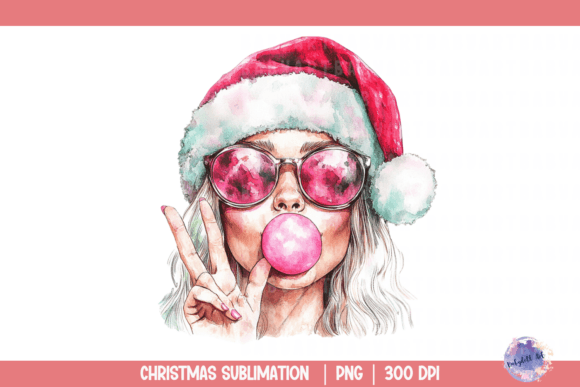 Mrs. Claus Retro Santa Christmas Blowing Illustrations