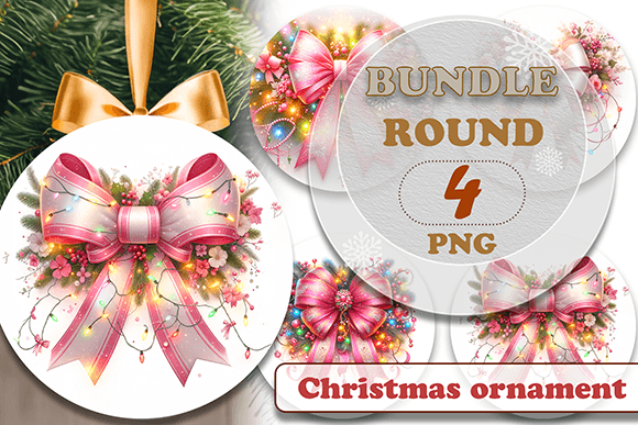 Pink Bow Christmas Ornaments: Festive Illustrations