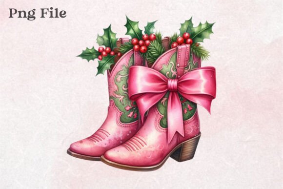 Pink Christmas Boots Clipart PNG: Festive Illustrations