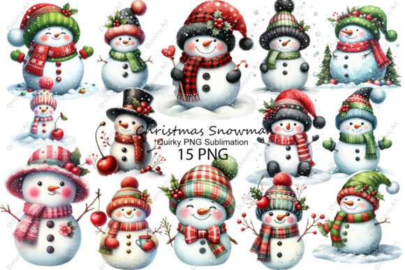 Quirky Christmas Snowman PNG Sublimation Illustrations