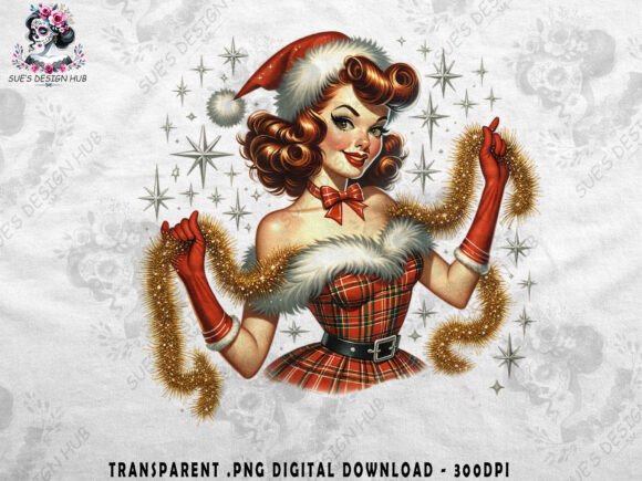 Retro Christmas Pin-Up Girl Garland Illustrations