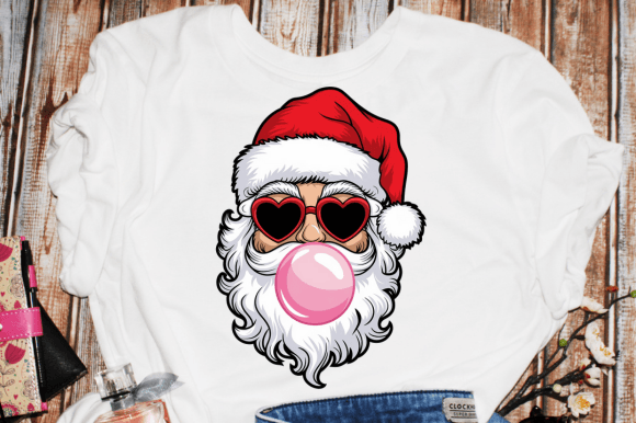 Retro Christmas Santa Blowing Bubble PNG Illustrations