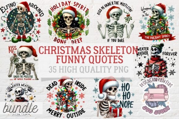 Review: Christmas Funny Skeleton Quote Bundle 35 Illustrations
