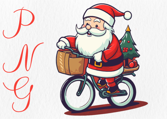 Santa Claus Riding the Bike Christmas Illustrations