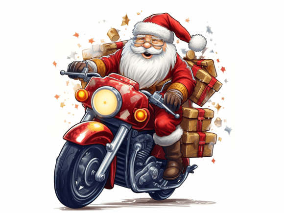 Santa Motorcycle Vector Art: Bold Illustrations