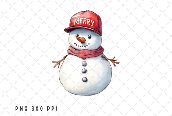 Snowman Merry Christmas Cap Illustrations