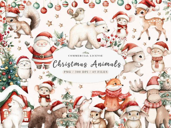 Sweet Christmas Woodland Animals Bundle Illustrations