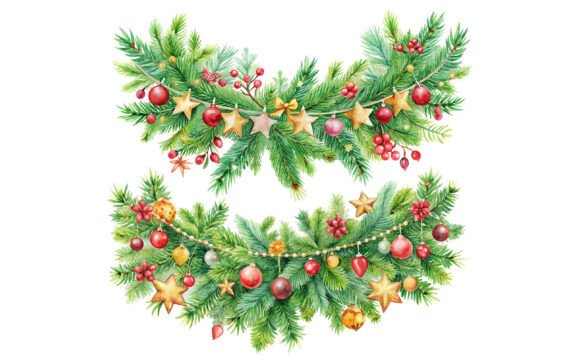 Watercolor Christmas Banner with Fir Vec: Illustrations for Branding